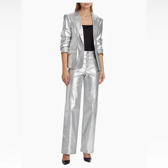 Cinq à Sept Women's Foiled Francine Pants, Silver, 0, Like New - Picture 2 of 6